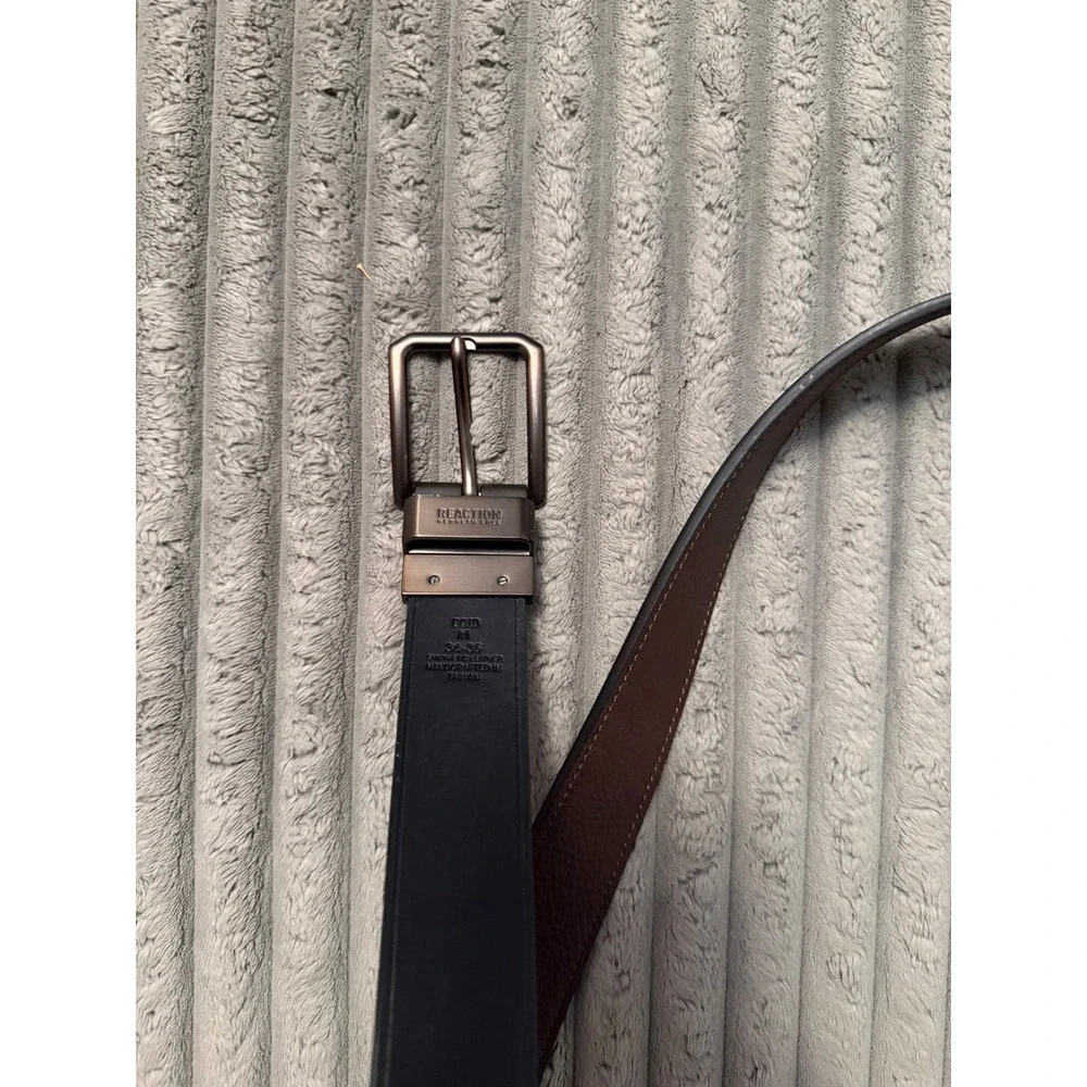 Kenneth Cole Reaction Mens Reversible Belt Black Brown Gunmetal Buckle 34-36